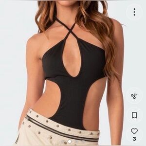 Edikted Black Unity Cutout Halter Bodysuit Size Medium NWT